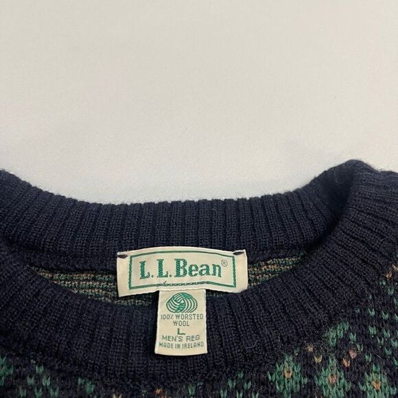 LL Bean Norwegian Snowflake Wool Sweater VTG 90s Nordic Made In Ireland Large - Picture 2 of 15